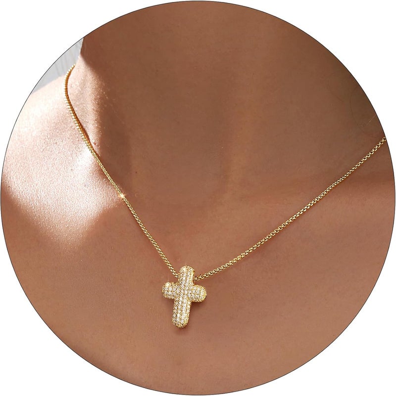 Partm Gold Cross Necklace for Women 14K Plated Dainty Pendant Cross Chain Faith Crucifix Choker Baptism Necklace for Women Trendy Religious Jewelry Hypoallergenic - Image 1